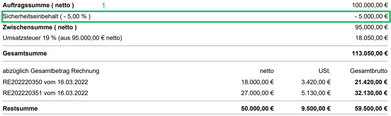 Sicherheitseinbehalt Bei OpenHandwerk In "kumulative Teilrechnung ...